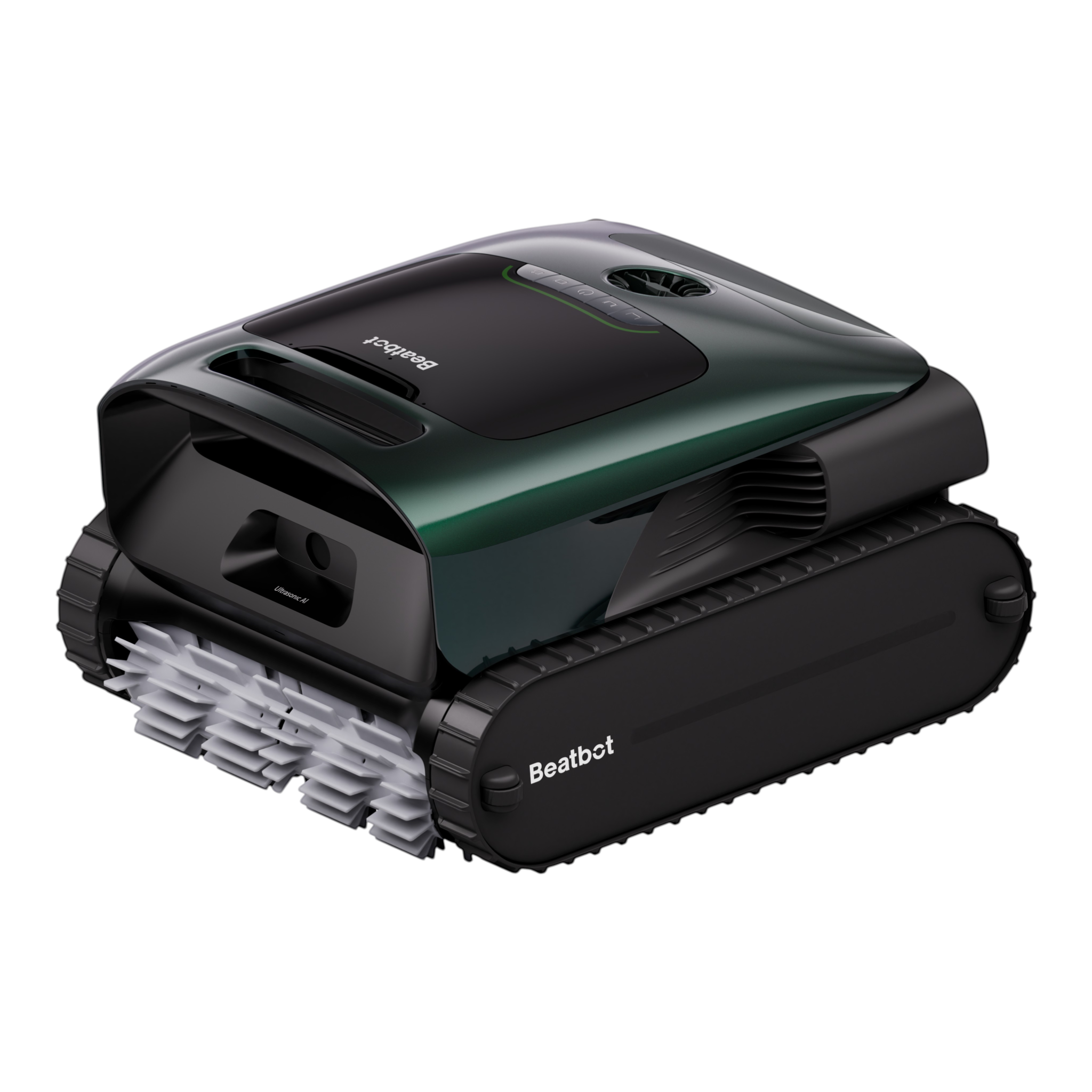 Ducky's Pools Beatbot P300 Pro cordless robotic pool cleaner with black tracks and dark green top.
