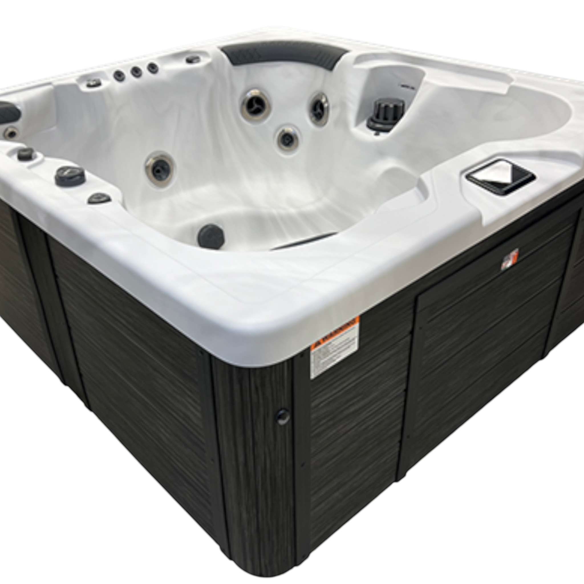 Ducky's Pools, Hot Tubs & Living H167B hot tub with 34 jets, seating for 6, and touchscreen controls. Features LED lighting and ozone sanitation.