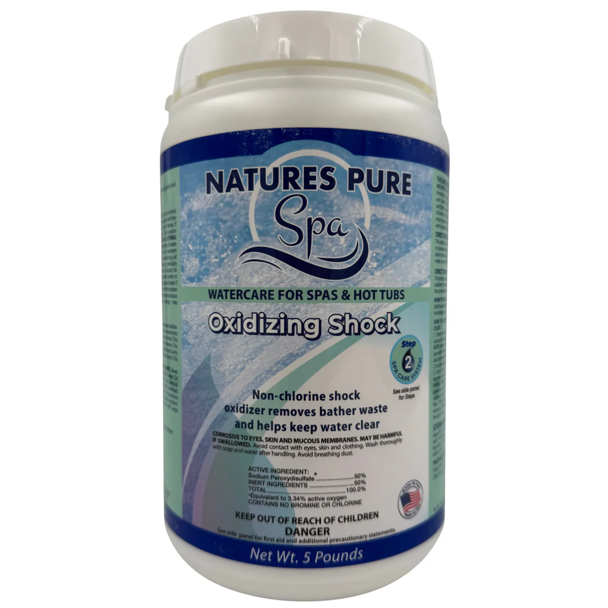Ducky's Pools, Hot Tubs & Living Natures Pure Spa non-chlorine oxidizing shock water treatment for spas and hot tubs. 5 lb container.