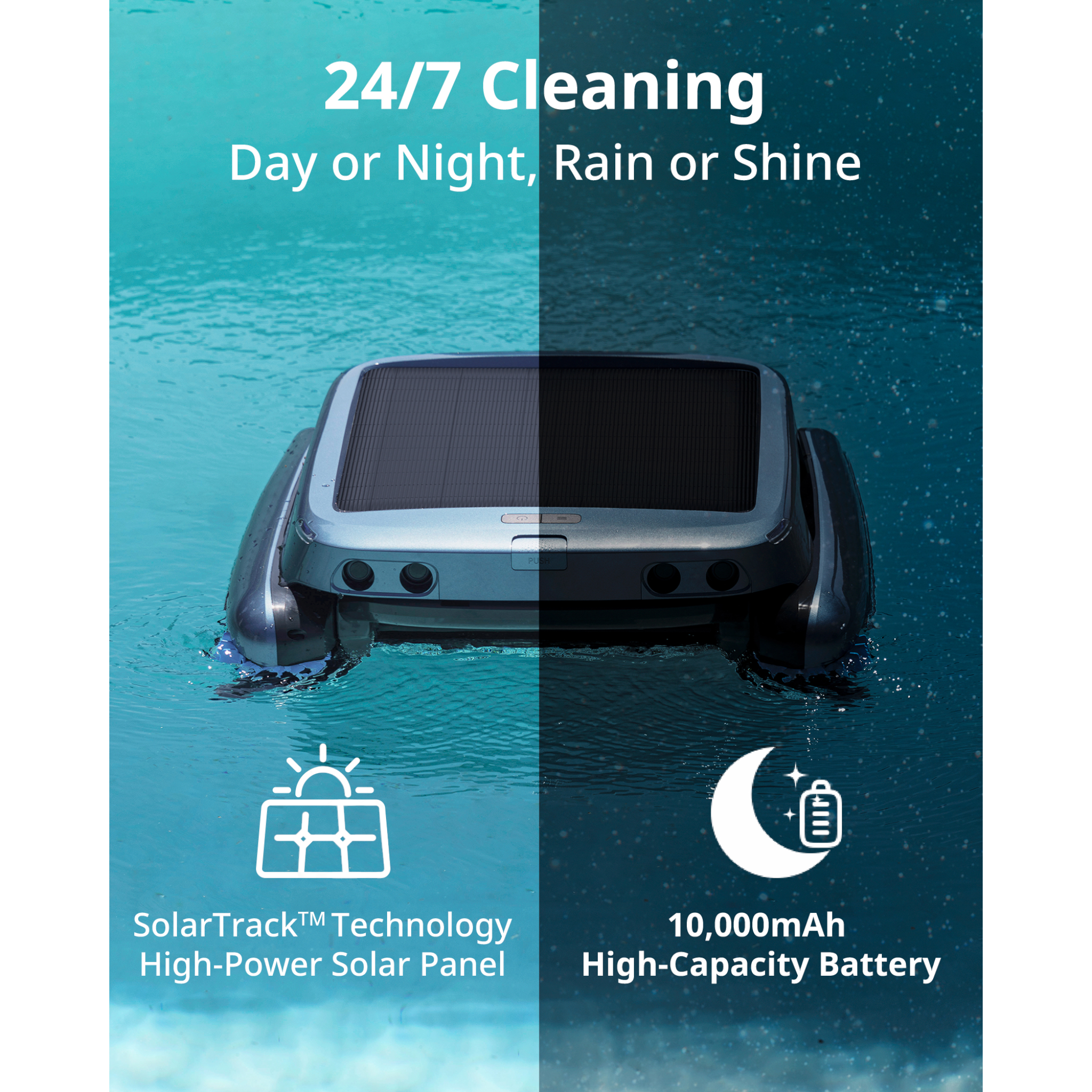 Ducky's Pools Beatbot K100 Ultra Skimmer with SolarTrack Technology and 10,000mAh battery for 24/7 pool cleaning.