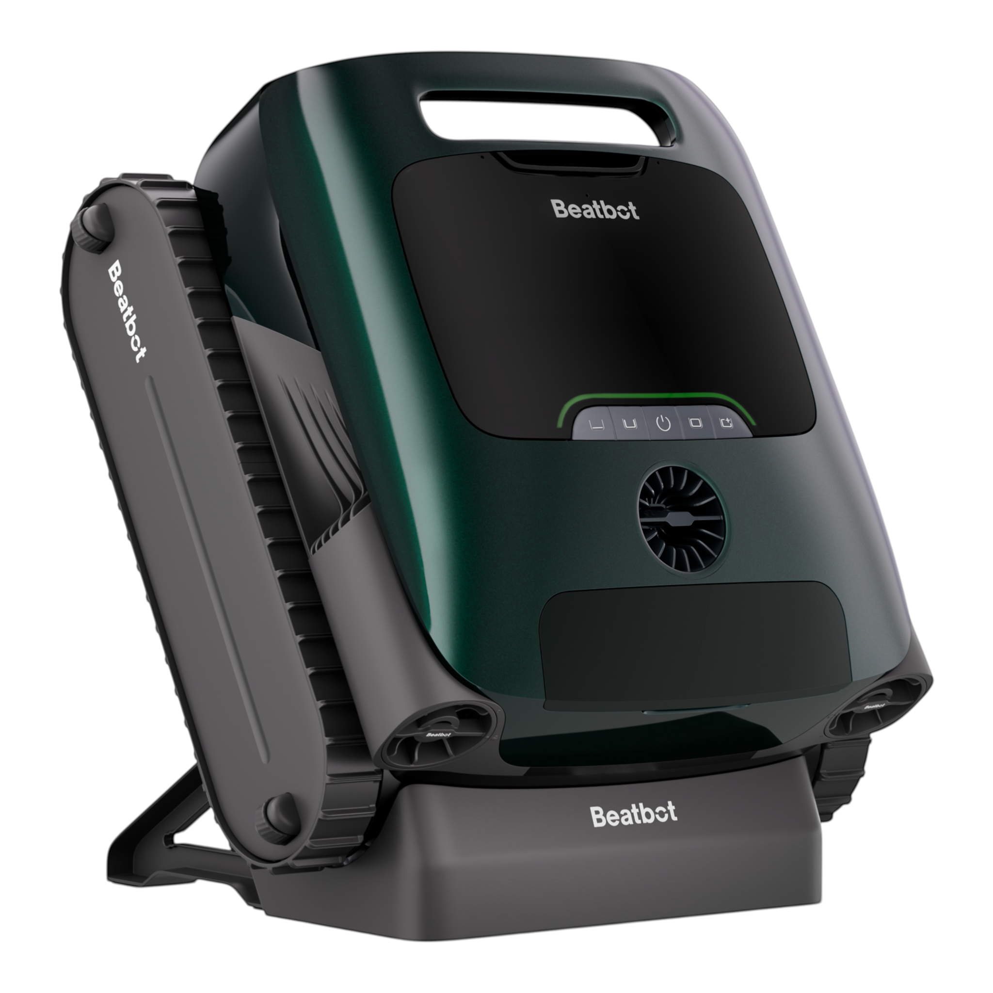 Ducky's Pools Beatbot P300 Pro cordless robotic pool cleaner with tracks and green body.