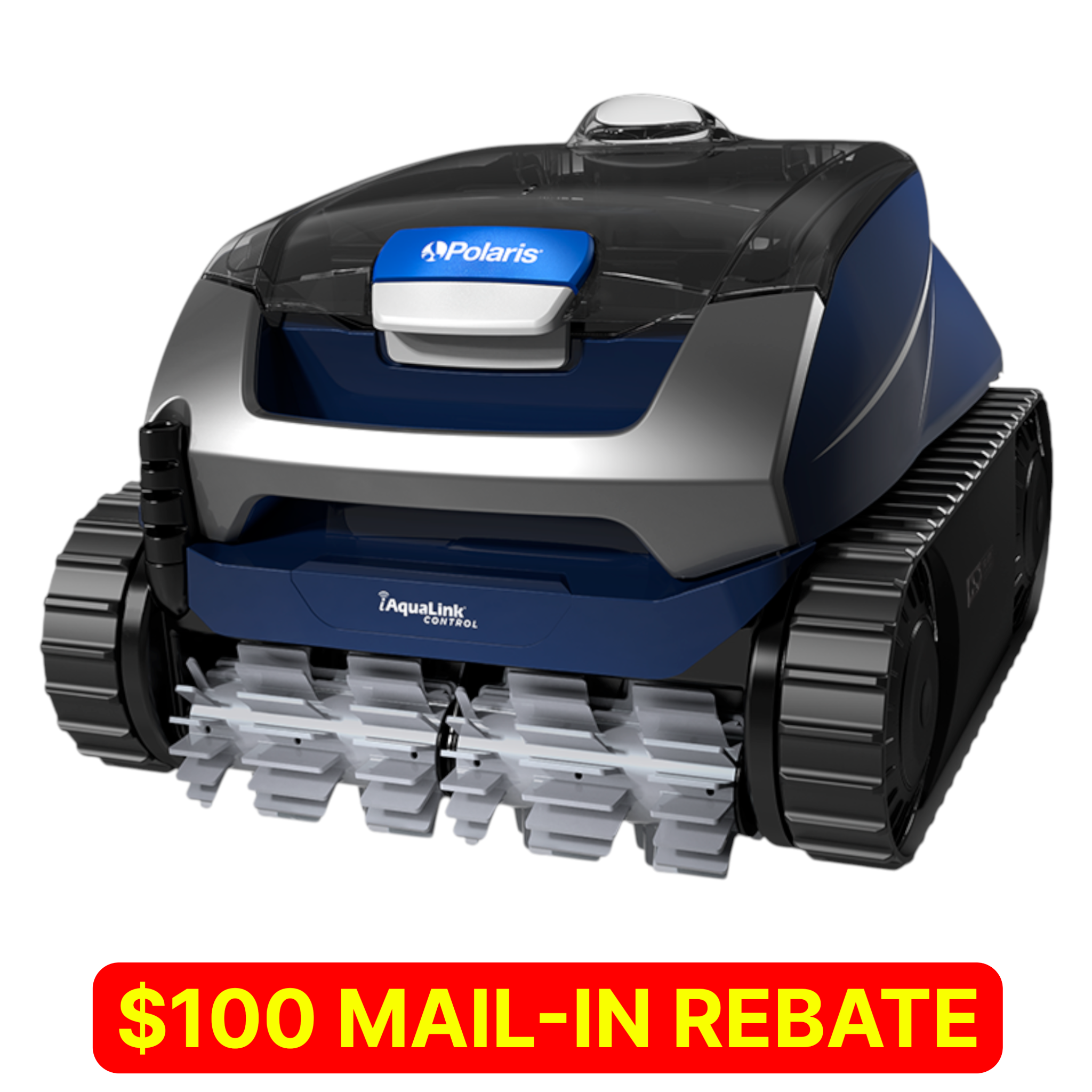 Ducky's Pools, Hot Tubs & Living Polaris Epic 8642 IQ robotic pool cleaner with AquaLink Control, blue and silver.